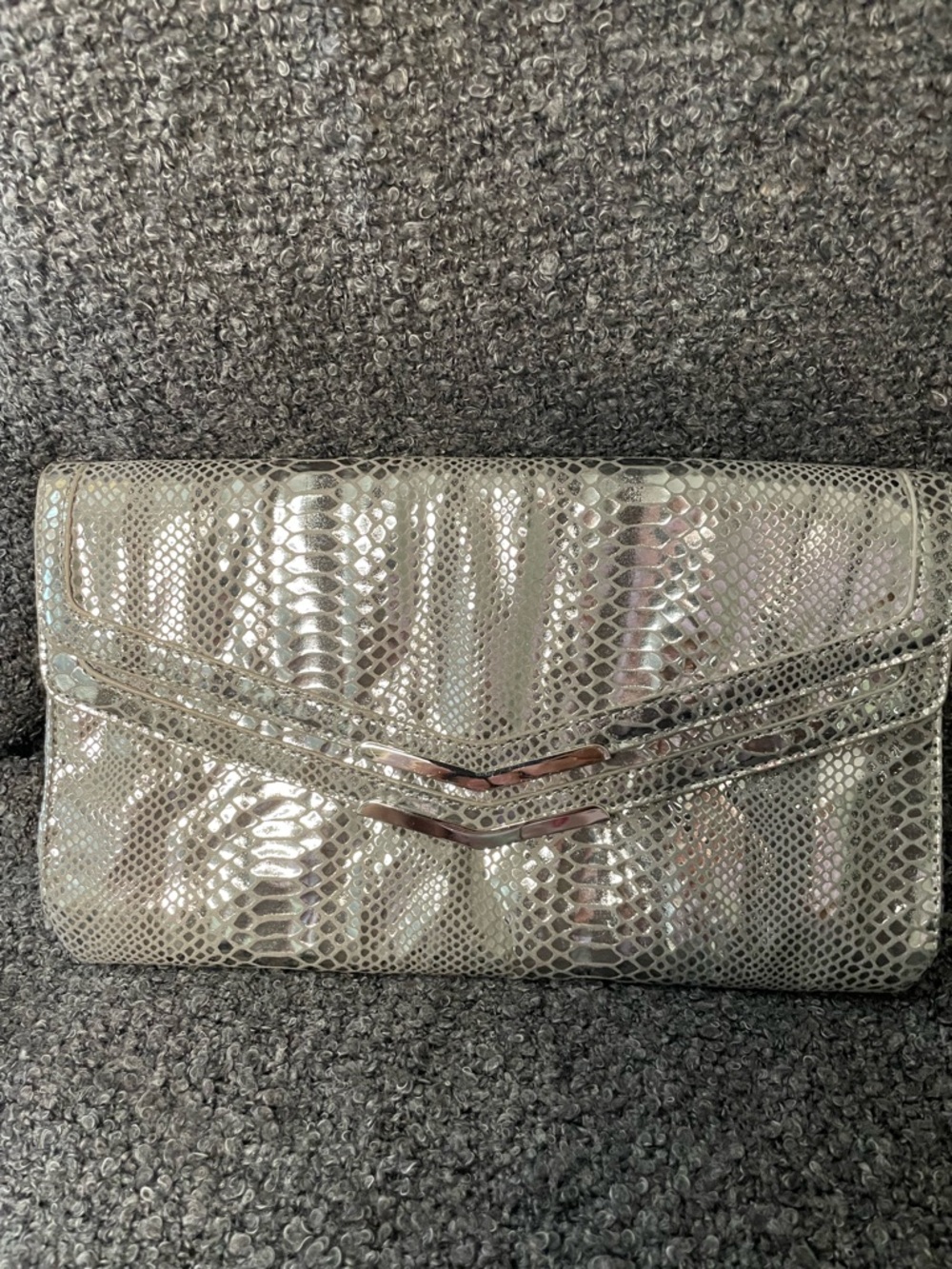 White House Black Market Metallic Snake-Embossed Envelope Crossbody Clutch - Picture 2 of 9